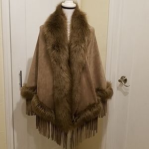 Faux Fur Wrap or Cape with Fringe